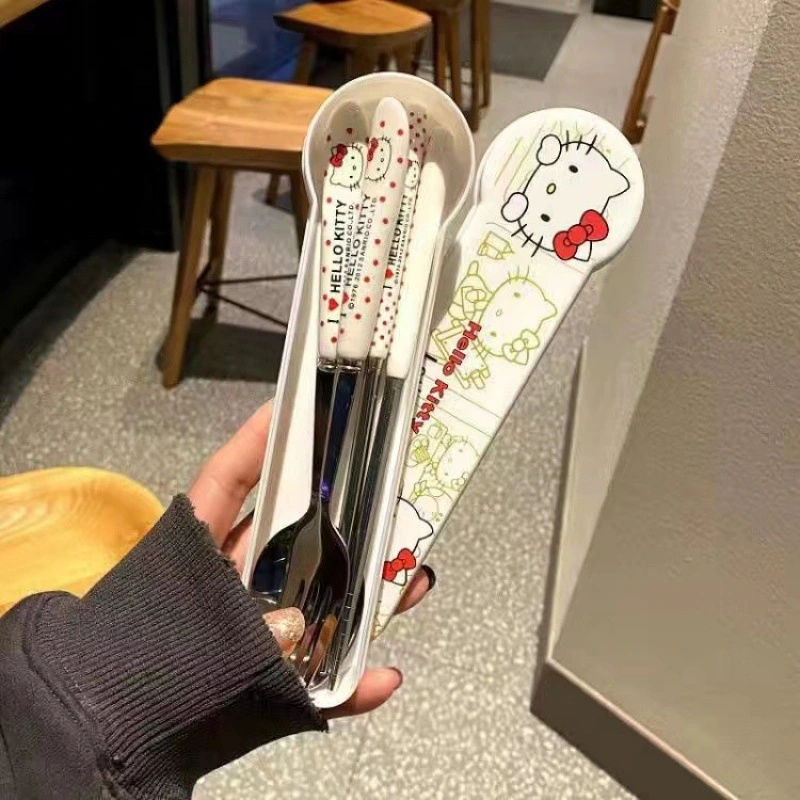 Cute High Appearance Level Chopsticks Spoon Set Office Workers With Meals Students Portable Travel Out Three-Piece Tableware Set