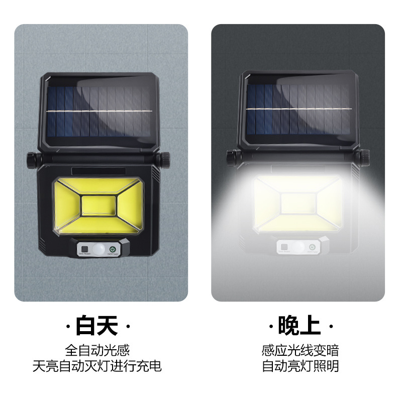 Cross-border human body sensing solar wall lamp, intelligent light-sensing foldable garden lamp, outdoor multi-functional solar lamp Specification image