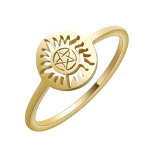 新款维京五芒星女人的戒指不锈钢五角星太阳手指戒指首饰礼物饰品