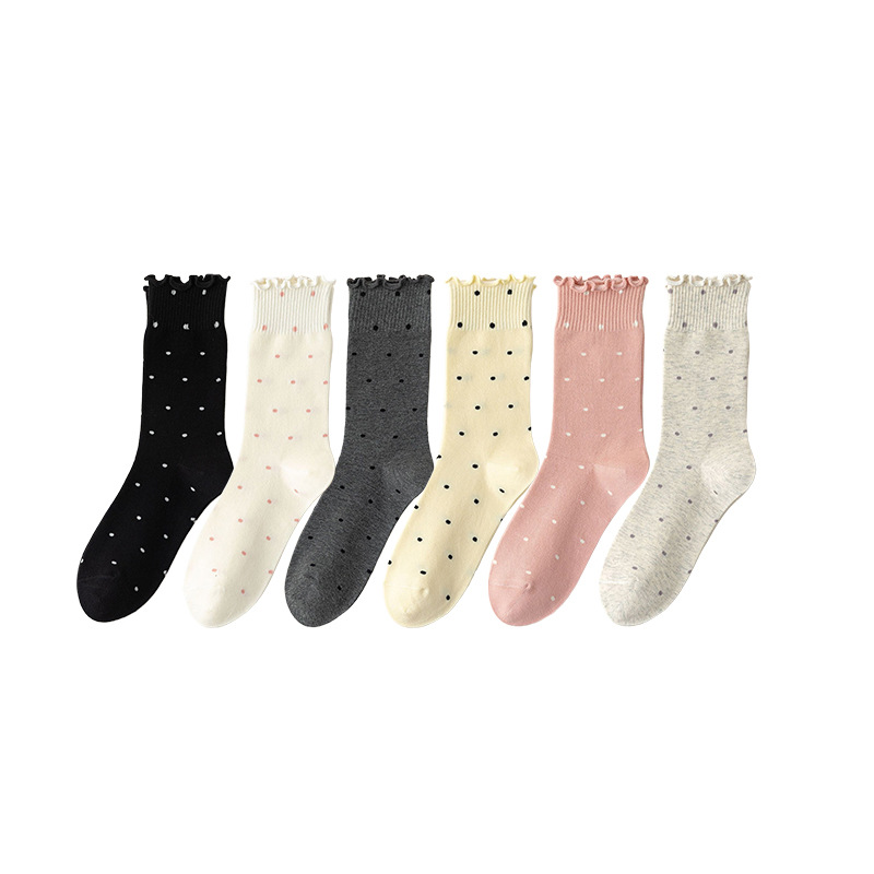 【 One-piece dropshipping 】 Lace socks, women's mid-calf socks, spring and summer mid-calf with black fungus trim, thin style, breathable and sporty pile Item Picture