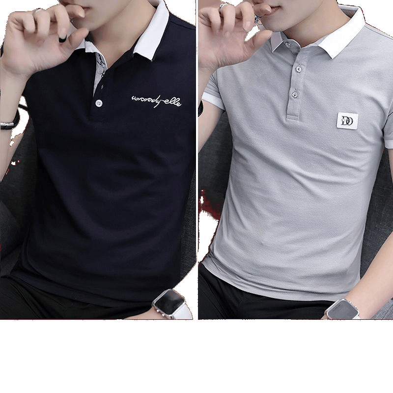 New summer 2025 cotton men's short-sleeved Korean-style trendy lapel T-shirt men's half-sleeved top Item Picture