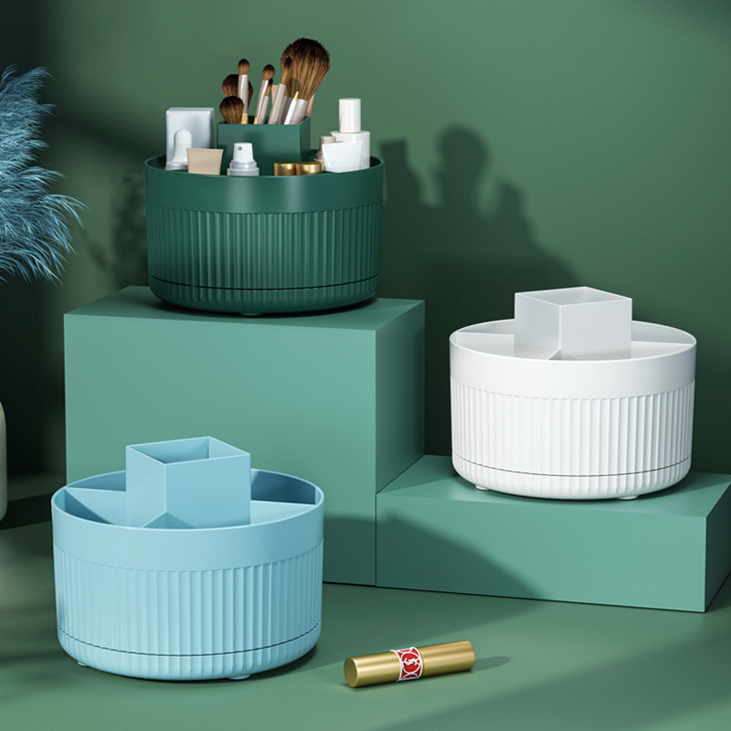 Desktop dressing table, eyeshadow brush, lipstick box, pen holder, desktop rotating makeup brush storage cylinder, cosmetics shelf details Picture