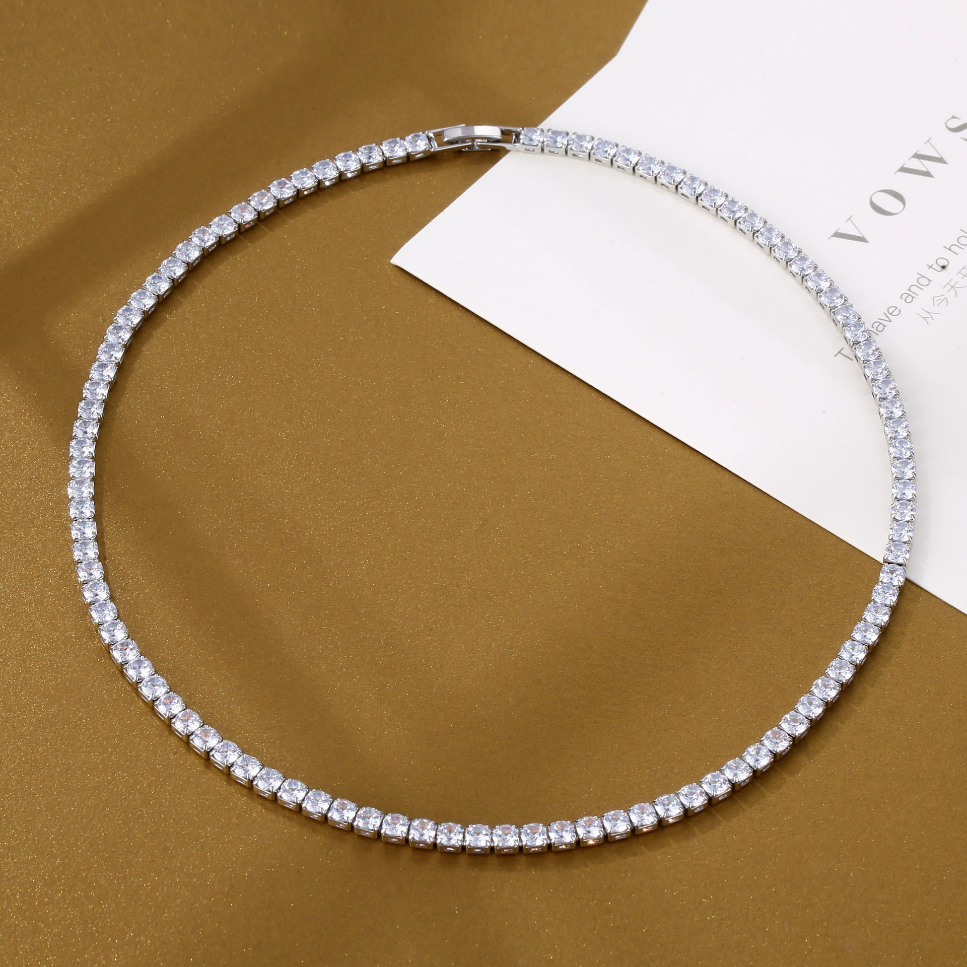 A row of copper-inlaid zircon necklaces in European and American hip-hop style, INS Tennis Chain in multiple specifications, Tennis Chain 4mm Specification image