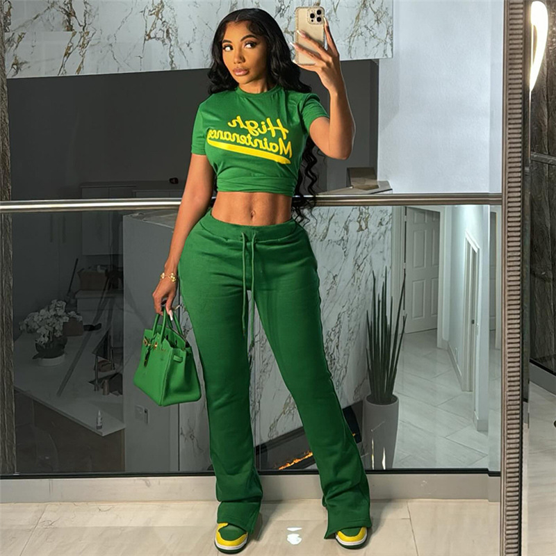 European-american style 2024 summer new fashion temperament commuter leisure digital print slim-fit crop pants suit woman thumbnail