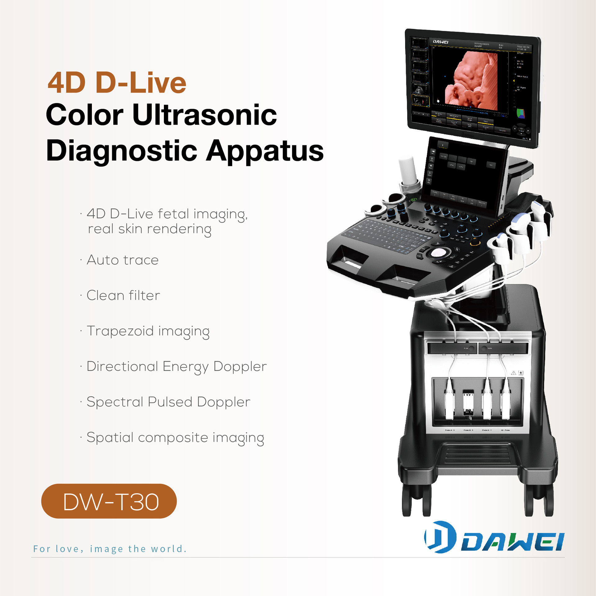 Cross-border exclusive four-dimensional color Doppler ultrasound machine DW-T30 Doppler ultrasound diagnostic instrument, paired with dual-probe B-ultrasound machine details Picture