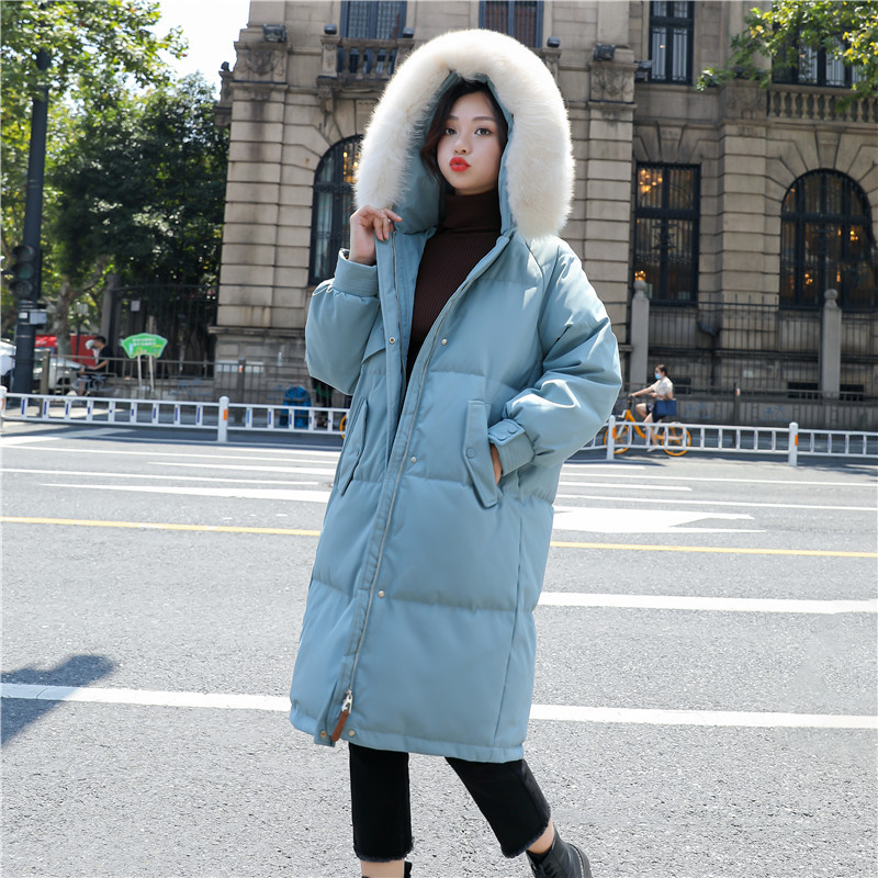 韩版宽松羽绒服女过膝长款2022秋冬新款连帽加厚冬装外套厂家直销