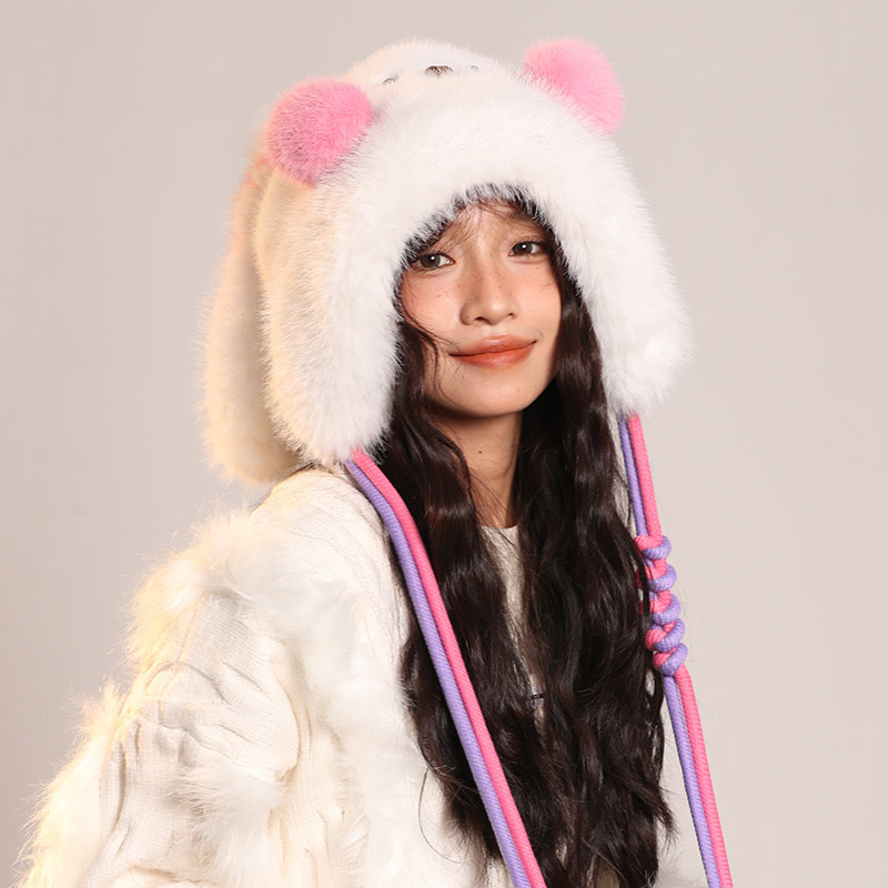 品牌【森多娜】2025新款 可爱腮红长耳朵兔毛绒帽子成人儿童冬季保暖护耳加绒加厚防寒雷锋帽氛围感显脸小百搭设计款Y2K