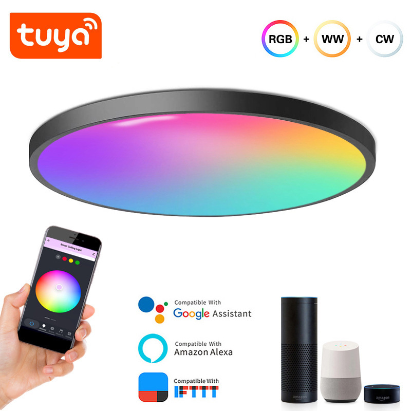 Tuya WIFI Smart Ceiling Light Alexa Google Ultra-Thin and Simple Bluetooth RGBCW Seven-color Bedroom Light