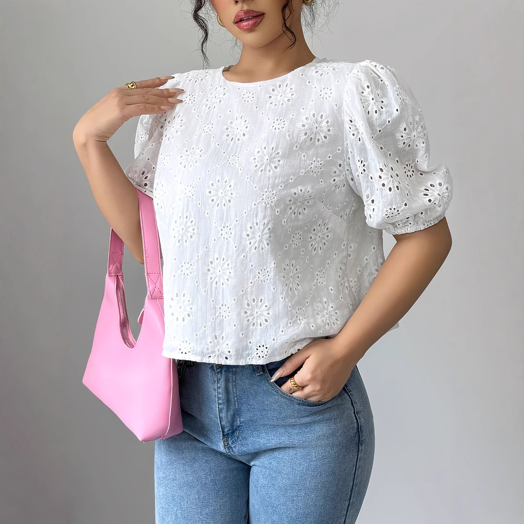 In-stock 2025 Spring/Summer new cross-border foreign trade women's solid color cut-out back tie short-sleeved simple casual shirt Specification drawing