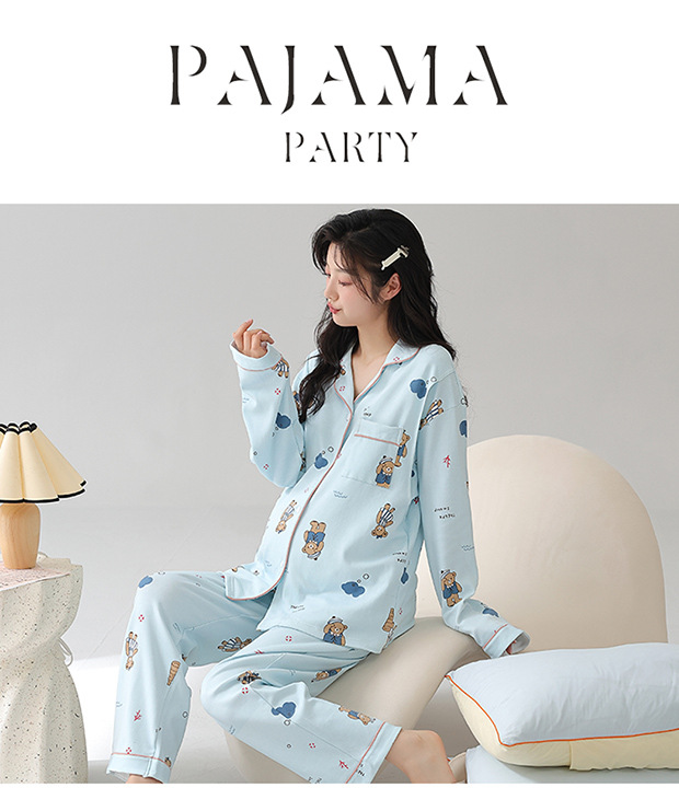 月子所同款带胸垫全棉月子服女士睡衣春秋新款孕妇哺乳纯棉家居服详情168