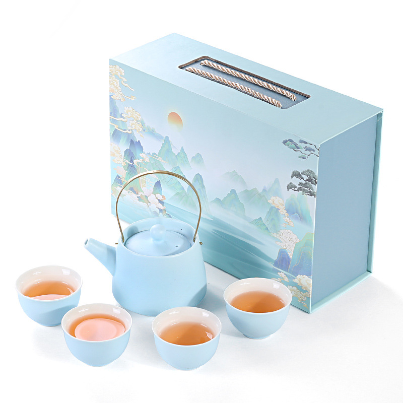 Light luxury household simple color glaze Gongfu tea set, company event business gift, factory direct supply, logo printable Item Picture