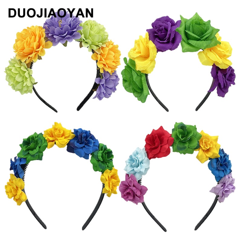 Wholesale of new cross-border Daisy simulation flower hair bands, three-dimensional colorful fabric flower headbands, women's party and festival hair accessories Item Picture