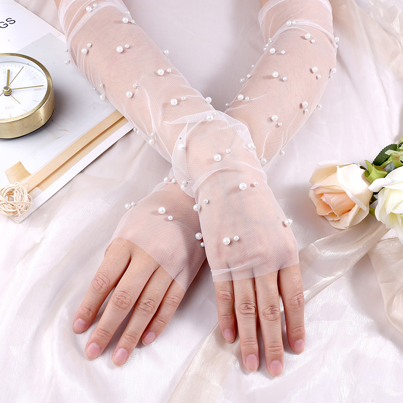 Manufacturer's ladies' etiquette, wedding dress, photo shoot, dinner party, dance gloves, organza wedding sleeve, half finger wholesale, 47cm details Picture