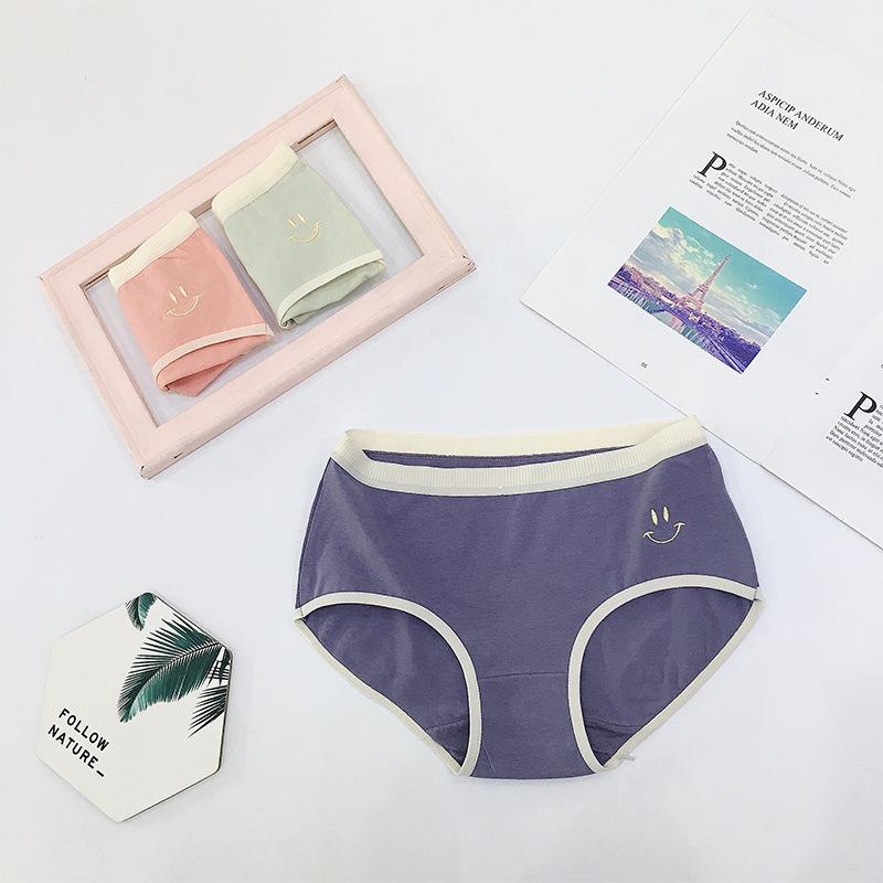 Medium size summer cotton breathable underwear girls candy color midwaist women's briefs details Picture