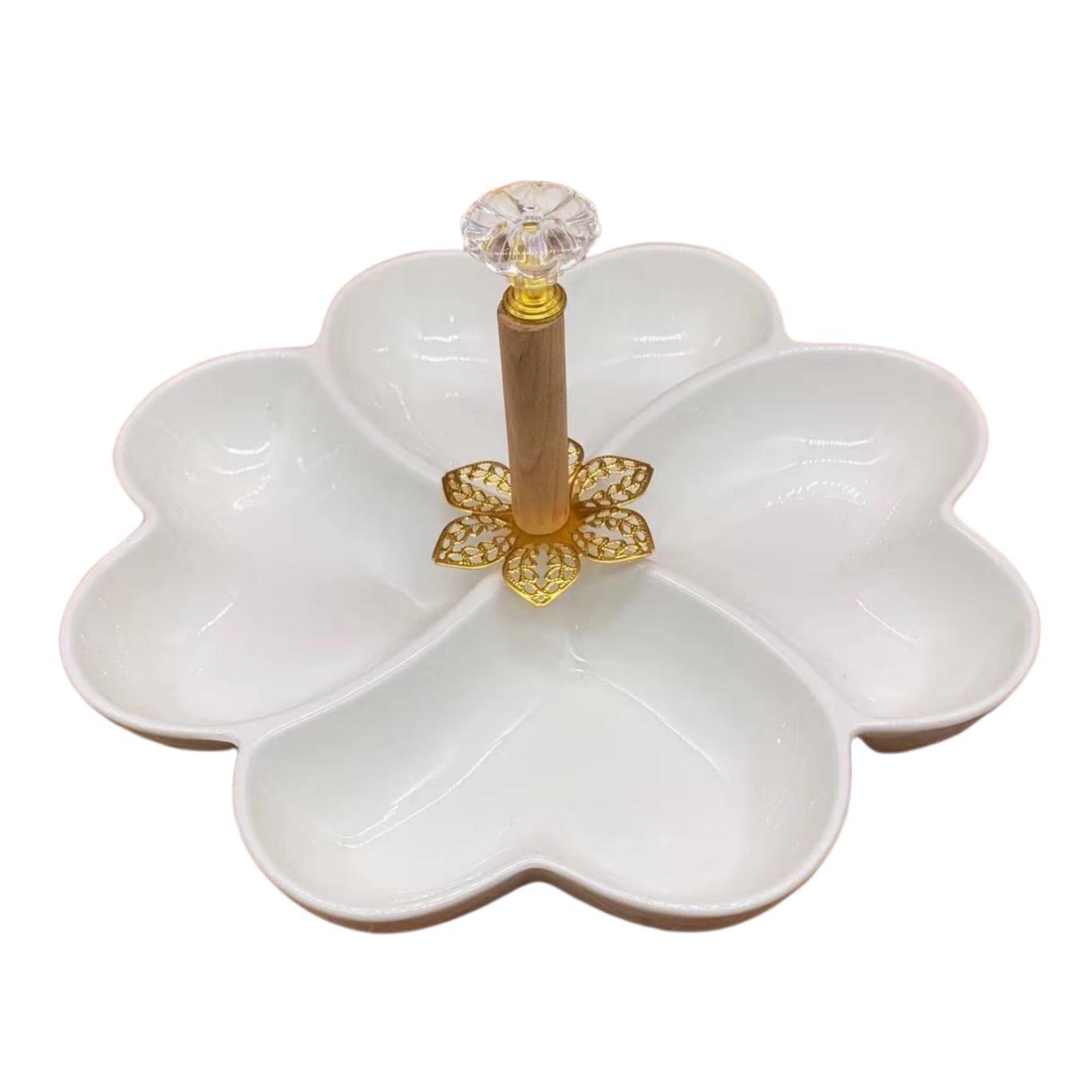 Love shaped four grid pure white porcelain fruit plate pure white ceramic multi-grid fruit plate portable restaurant food four grid platter full figure