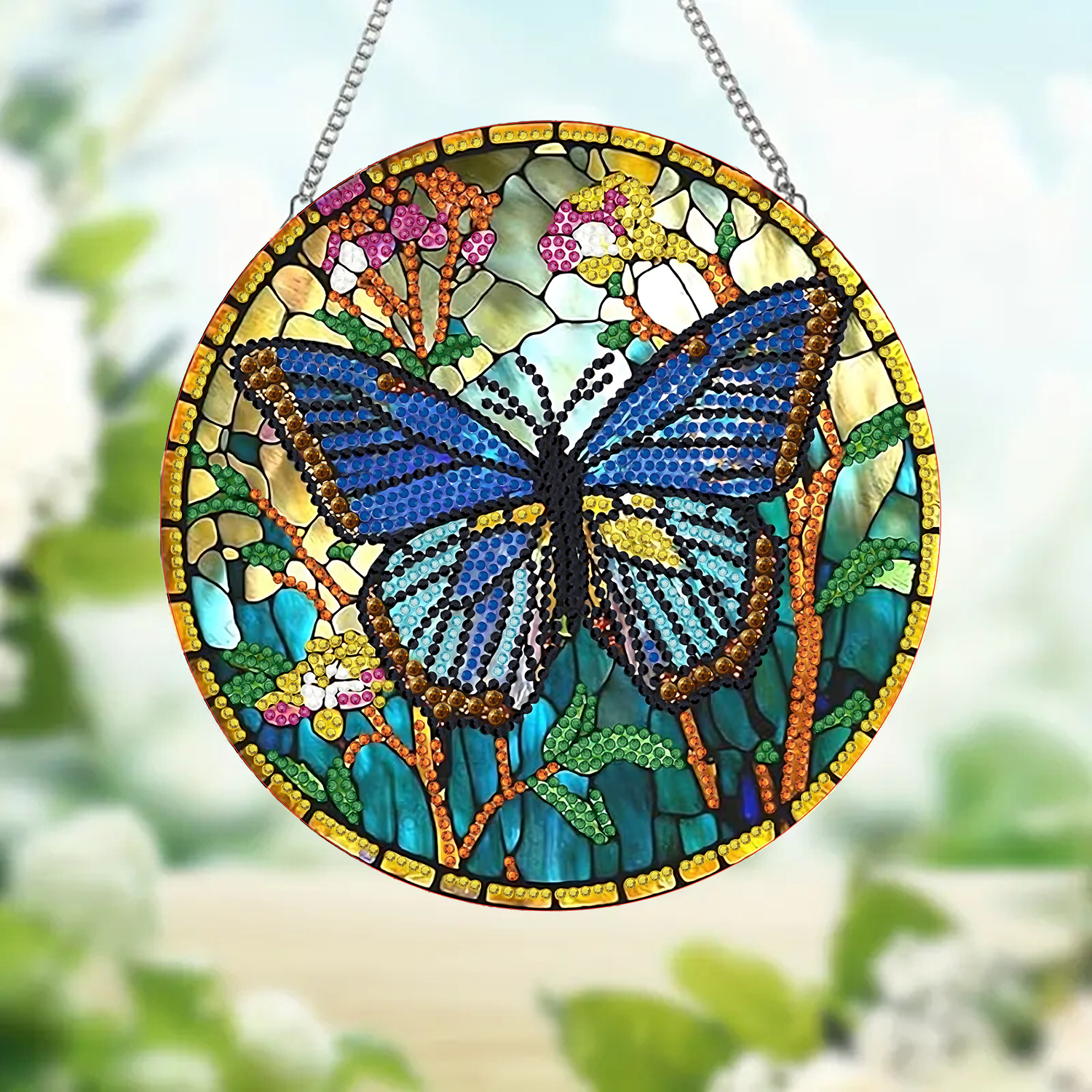 DIY 5D蝴蝶和花钻石画套件挂牌墙艺术标志钻石艺术捕手窗户挂饰