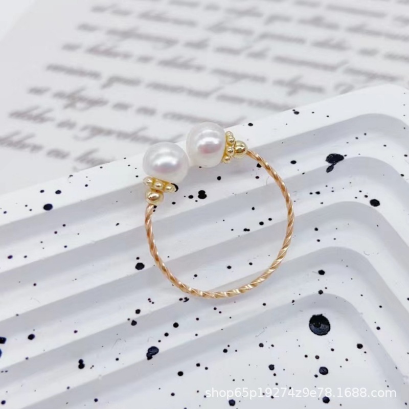 Jz024025 Twin Star Pearl Ring Opening Adjustable Simple Korean Style Simple Small Fragrance Item Picture
