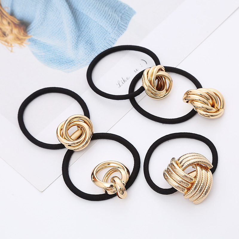 Korean Version Of Simple Temperament Female Metal Scrunchie European And American Wind Hair Rope Ponytail High Warhead Rope Knotting Process Hair Accessories Wholesale