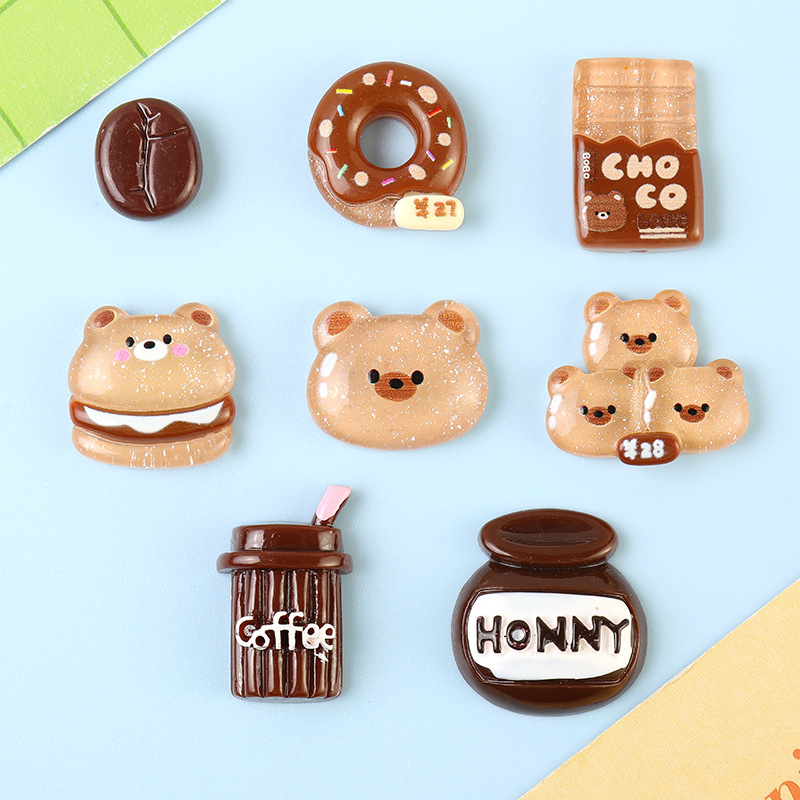 Resin Accessories Coffee Color Bear Children Fun Cartoon Diy Accessories Cream Glue Phone Case Shoe Buckle Patch Hair Clip Material