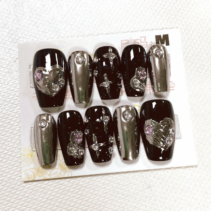 纯手工穿戴甲成品假指甲贴片果冻胶短款猫眼晕染贝壳钻款短梯m号详情20