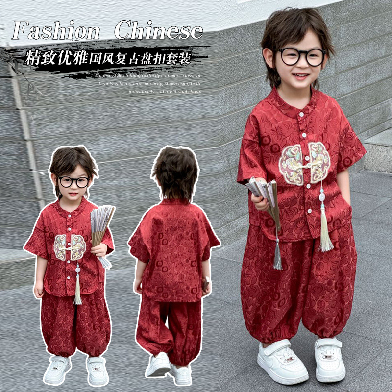 National Trend - New Chinese Style for boys and girls, Chinese-style Hanfu and Tang suits with a retro jacquard style, baby first birthday dress photos Specification image