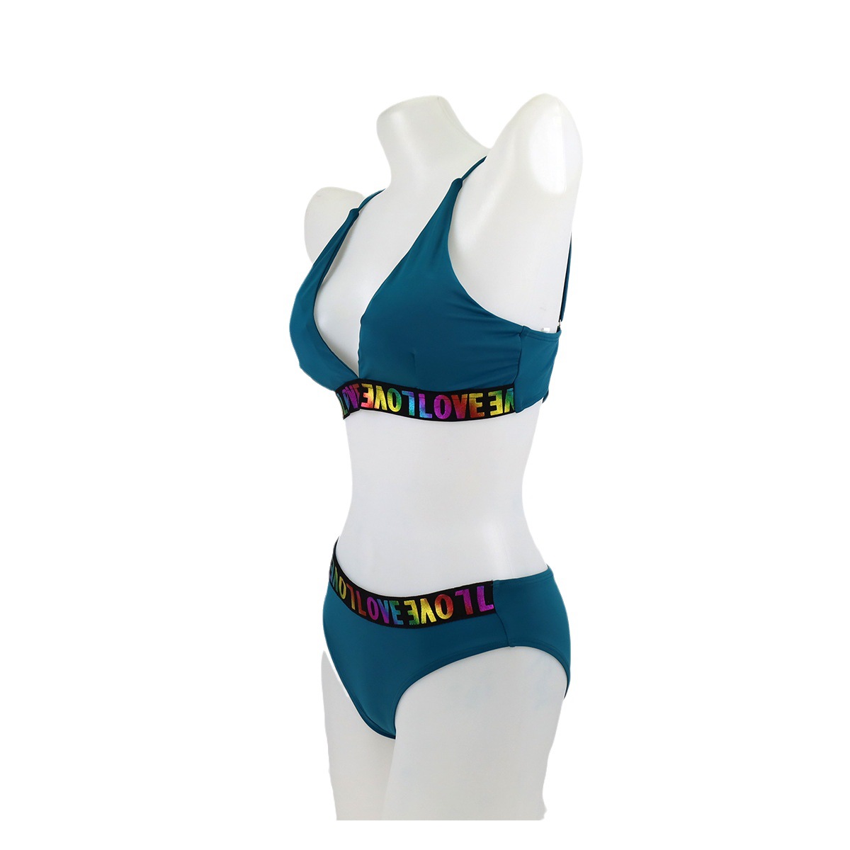 Europe And The United States Sexy Solid Color Halter Mid-Waist Lace-Up Two-Piece Bikini Bikini Item Picture