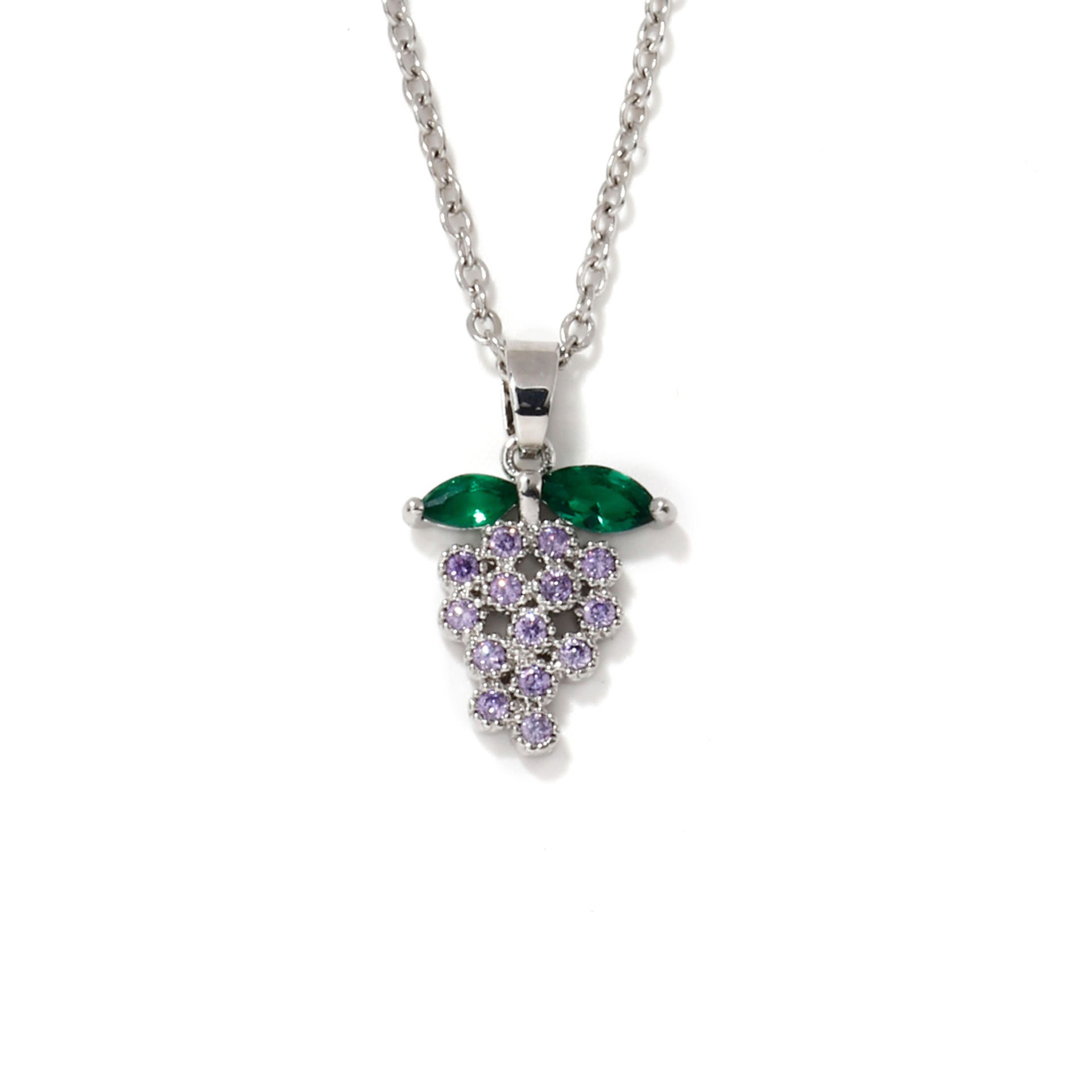 The new 2024 exquisite and fashionable copper-inlaid zircon grape pendant from Kashi is a sweet and popular stainless steel necklace accessory Item Picture