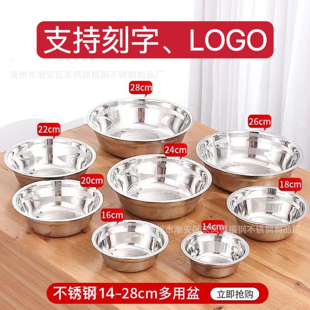 不锈钢家用快餐盘汤盆碗盘子学生餐盘不锈钢盆厨房食品级烘焙打蛋