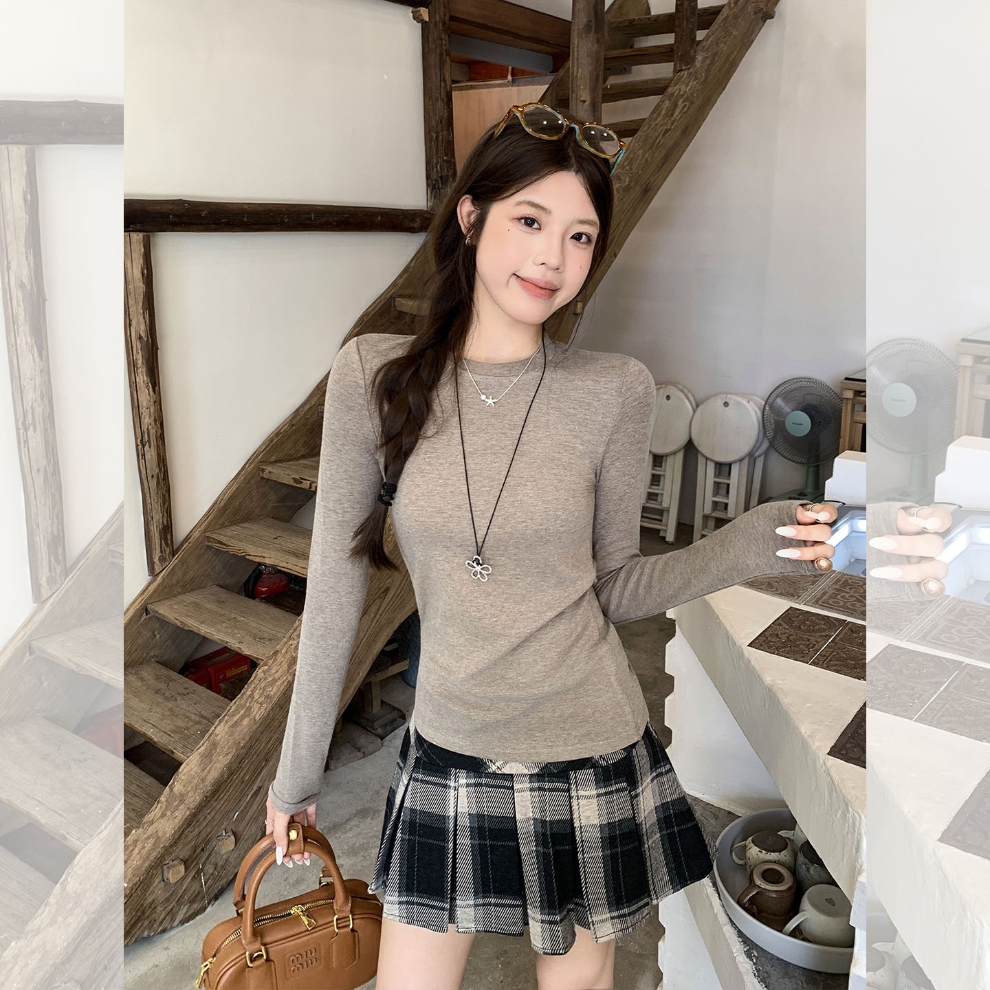 A new long-sleeved T-shirt with a Korean-style oat round neck for the autumn of 2026. Pair it with a base layer to create a slimming and laid-back look for women