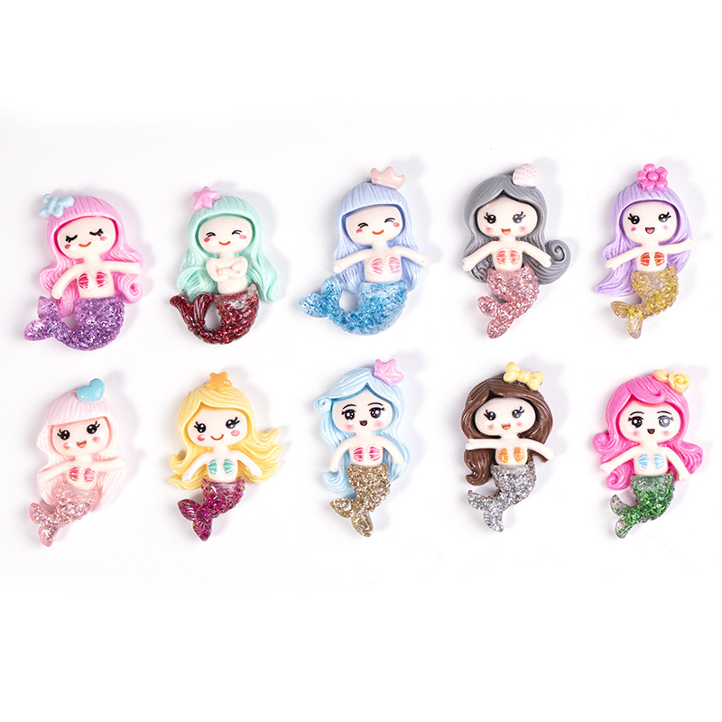 New resin glitter mermaid accessories, diy cream glue phone case, refrigerator, stationery box, cartoon patch material Item Picture