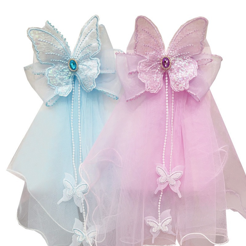 Children's Veil Bow Yarn Yarn Hairpin Girls Princess Dress Little Girls Super Fairy Back Of Head Streamer Hair Clip Hair Accessories Item Picture