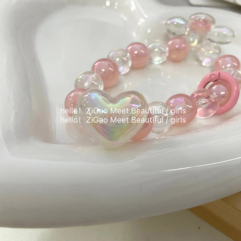 Korean Version Exquisite Transparent Small Flower Mobile Phone Chain Small Large Beaded Beaded Mobile Phone Case Hanging Ornaments For Female Short Mobile Phone Hanging Ornaments details Picture