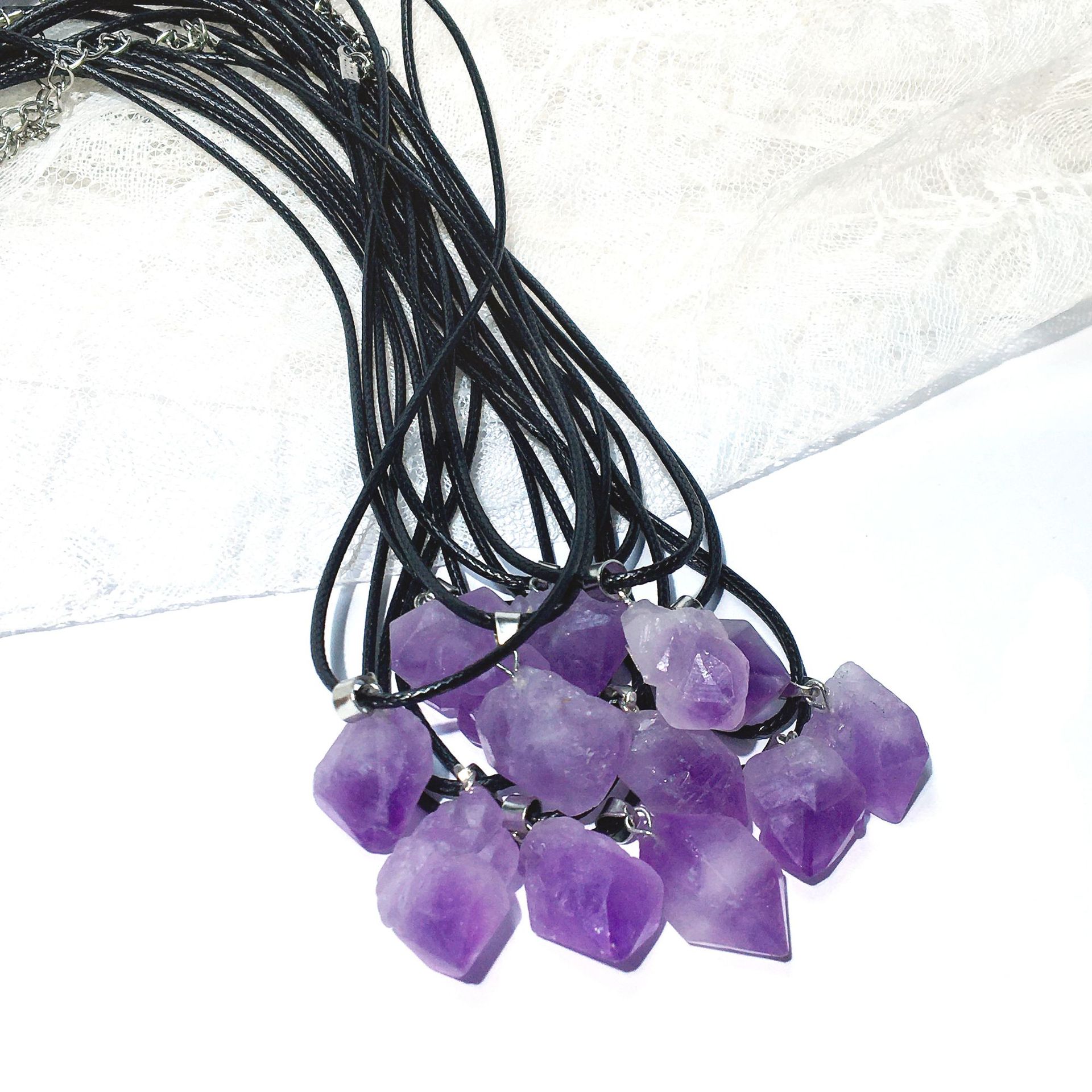 Lavender amethyst original stone pendant tooth crystal cluster with shape necklace crystal pendant foreign trade thumbnail