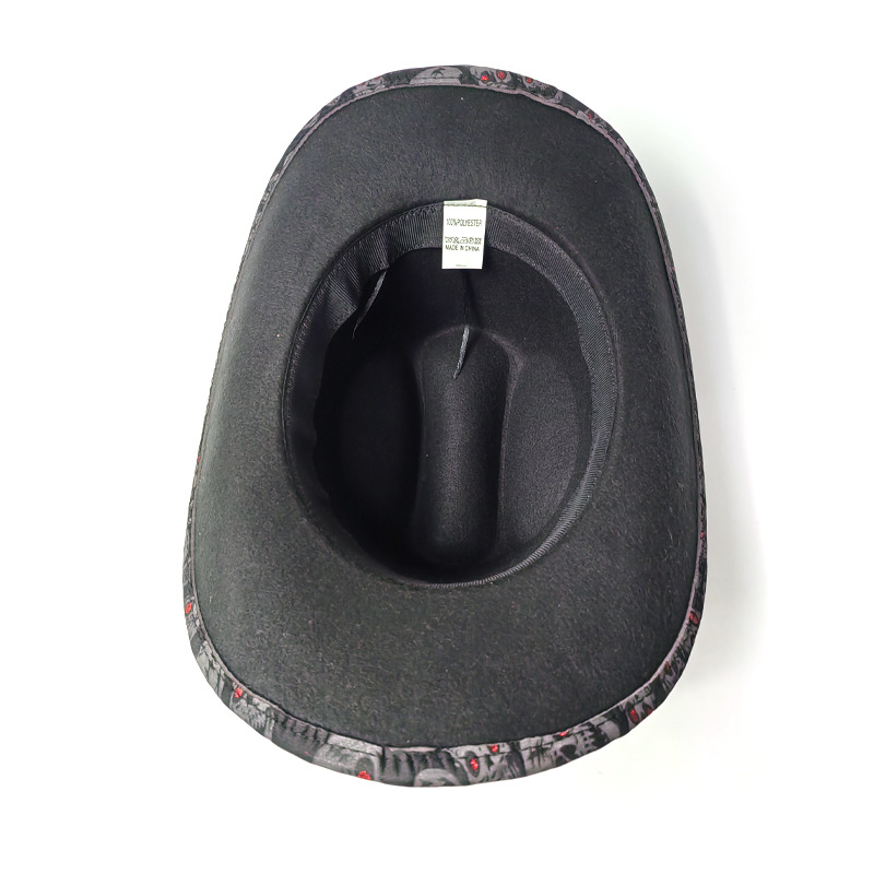 Black skull pattern cowboy hat for Halloween party in stock, cross-border cool sun hat, Amazon holiday cowboy hat Application Scenario