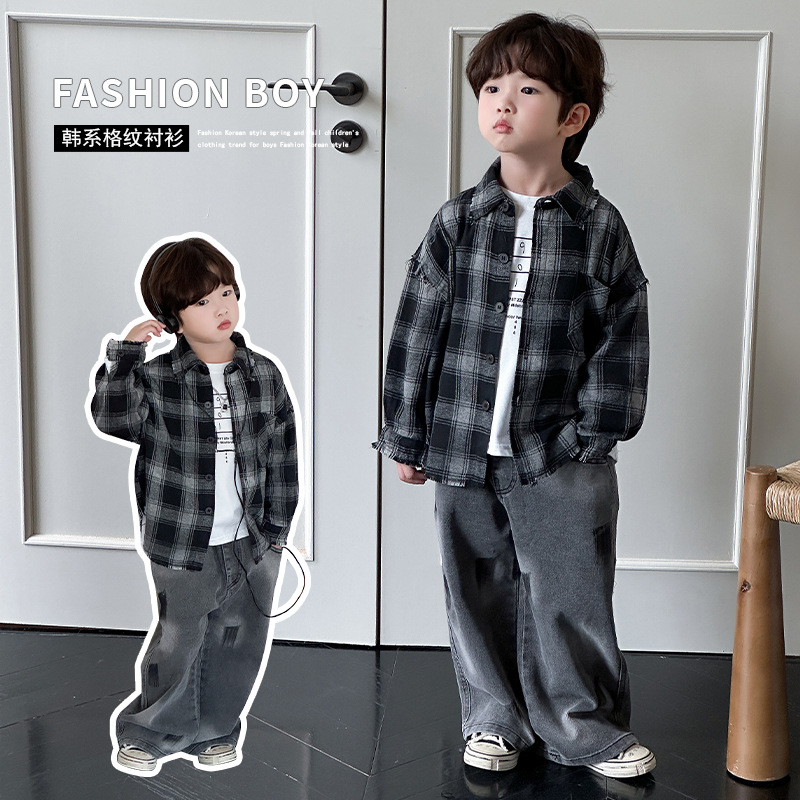 Mity kids classic blanco y negro camisa a cuadros ropa de otoño para niños manga larga solapa de borde peludo blusas guapos moda cool
