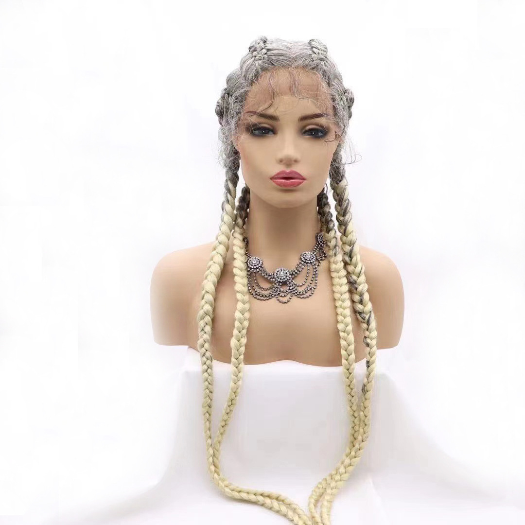 Amazon style four-strand braid lace wig black SK001 Synthetic fiber wig details Picture