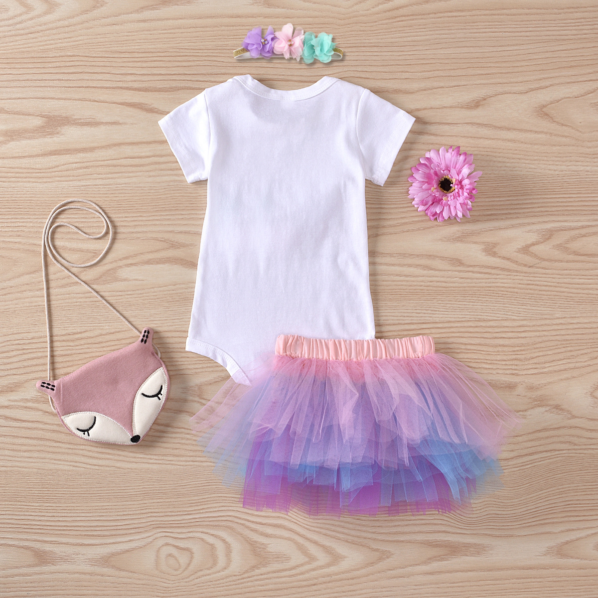 2022 New Summer one-year-old baby Unicorn Birthday Clothing, 3-piece net chiffon skirt set Specification image