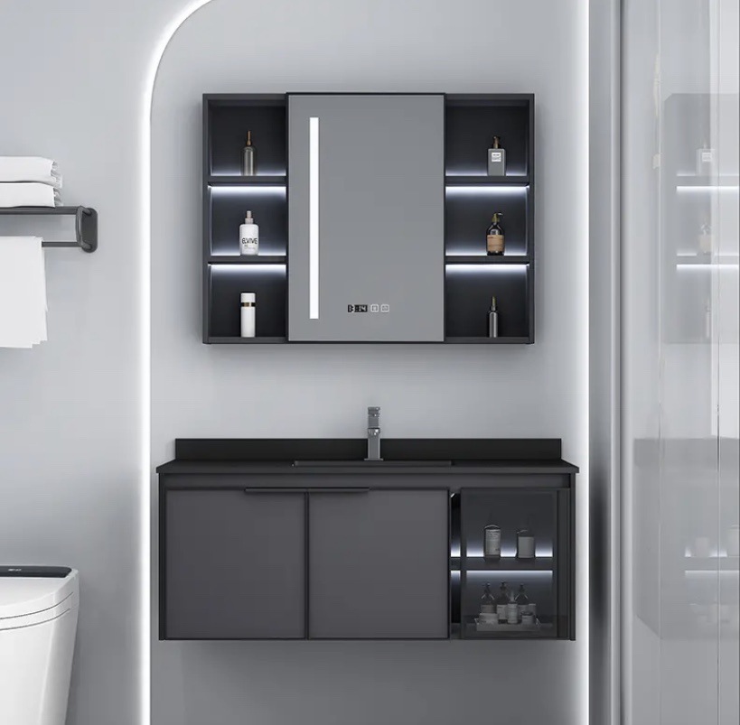 Rock Panel Bathroom Cabinet Combination Washbasin Cabinet Washbasin Cabinet Bathroom Aluminum Alloy Washing Table One Pool Simple Wind