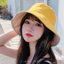一潘 帽子女夏季韩版百搭纯色网红盆帽防紫外线遮阳双面渔夫帽