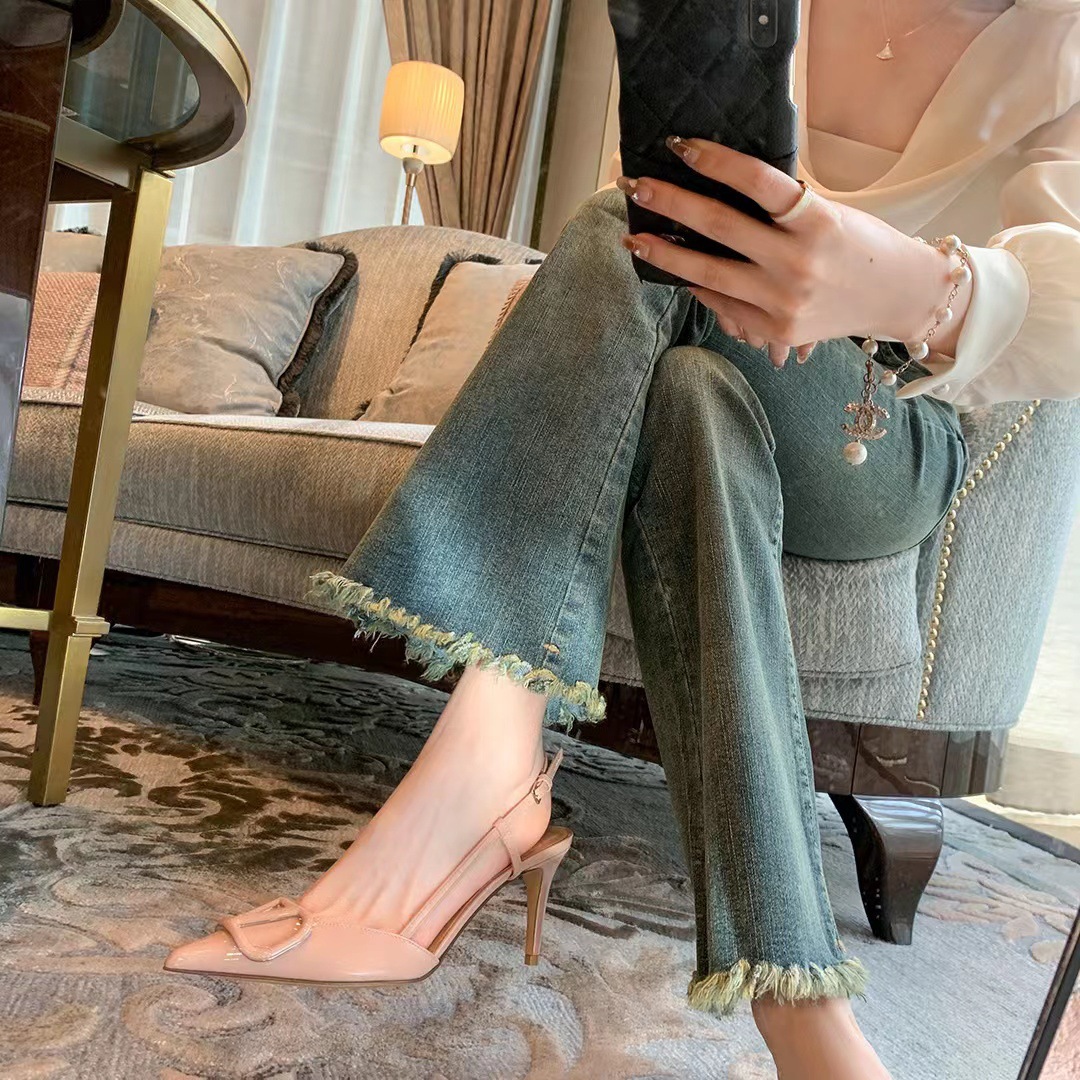 [Grape Mom Studiolee] ~ Temperament Pointy High Heels Patent Leather Back Empty Stiletto Sandals Specification drawing