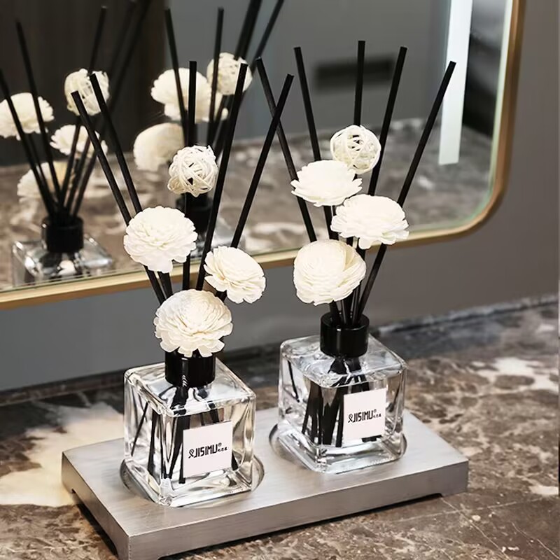 方形香薰瓶无火藤条香薰空瓶玻璃瓶子家居摆件小口玻璃香氛瓶详情图2