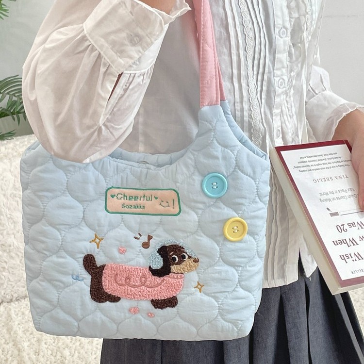 Lazy campus style, cute cartoon pattern student single-shoulder bag, multi-functional casual and trendy, large-capacity tote bag, girls' and children's tutorial bag Item Picture