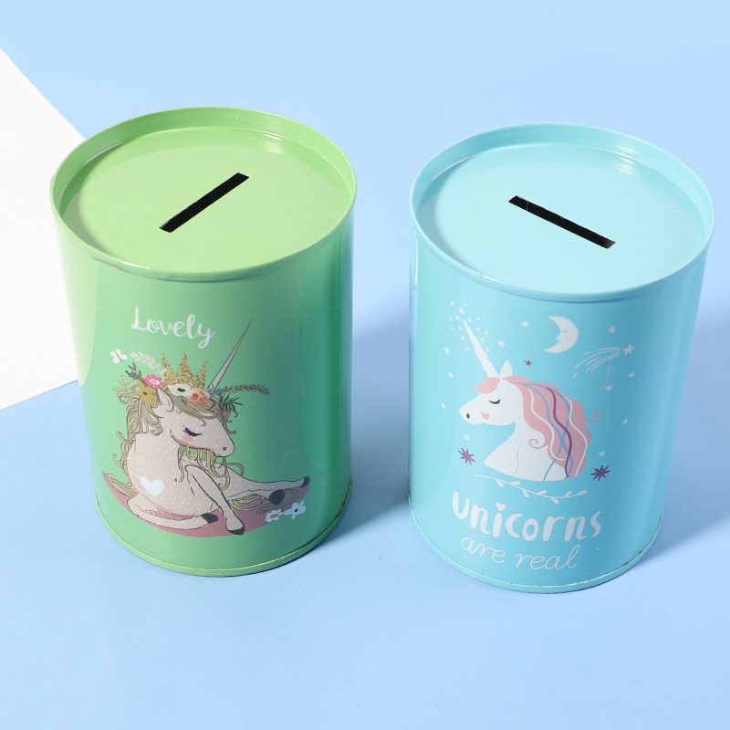 Manufacturers Directly Supply Cartoon Cute Unicorn Tinplate Piggy Bank Only Into The Children's Change Piggy Bank Wholesale Application Scenario