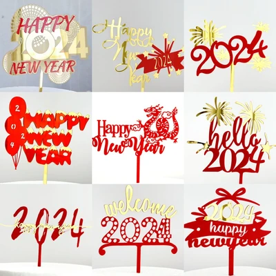 Copyright Wholesale 2024 New Year Acrylic Cake Decoration Happy New Year Party Cake Plug-In