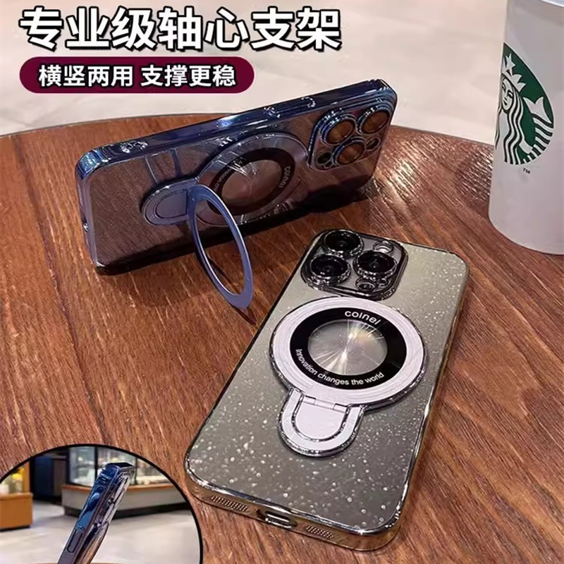 Fulcrum electroplated starry sky glitter is suitable for iPhone16 phone cases, magnetic stand, and transparent full hard cover for iPhone 15 details Picture