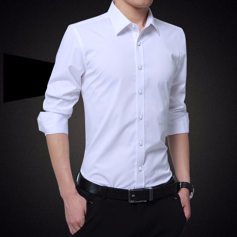 2022商务衬衫男士长袖大码白衬衣秋季休闲修身纯色衬衫商务男装详情图1