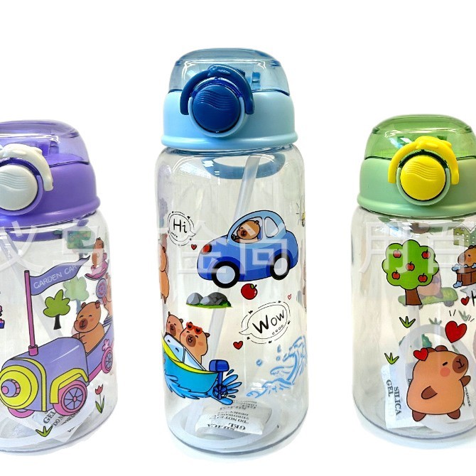 Cross-border best-selling high-appearance-level cartoon student straw cup, portable backpack plastic cup, cute double-drinking children's cup, leak-proof Item Picture