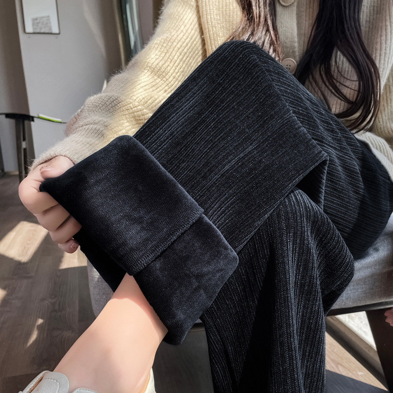 Corduroy And Fleece Thick Wide Leg Pants Women's High Waist Drop Warm Autumn And Winter Chenille Velvet Straight Pants Long Pants details Picture