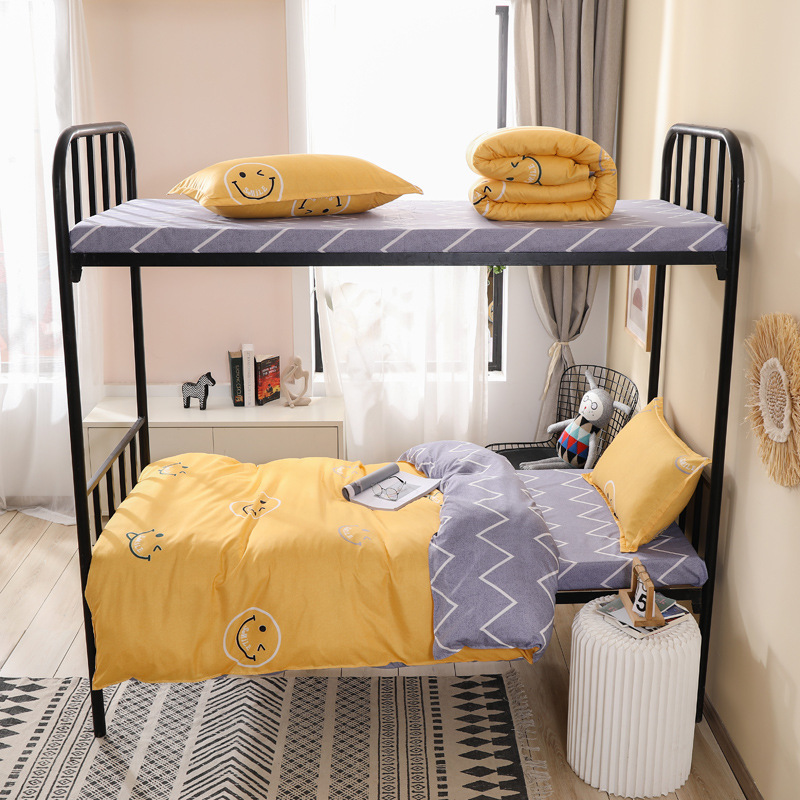 Four seasons style student dormitory upper and lower bunk three-piece thickened aloe cotton bed sheet quilt cover washing color resistant ball Specification drawing