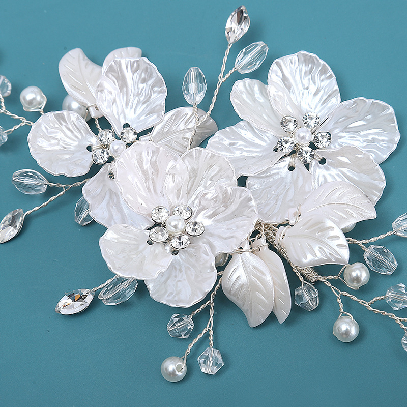 欧美跨境新娘头饰手工珍珠发夹花朵水晶尖嘴夹感写真发型头饰批发详情26